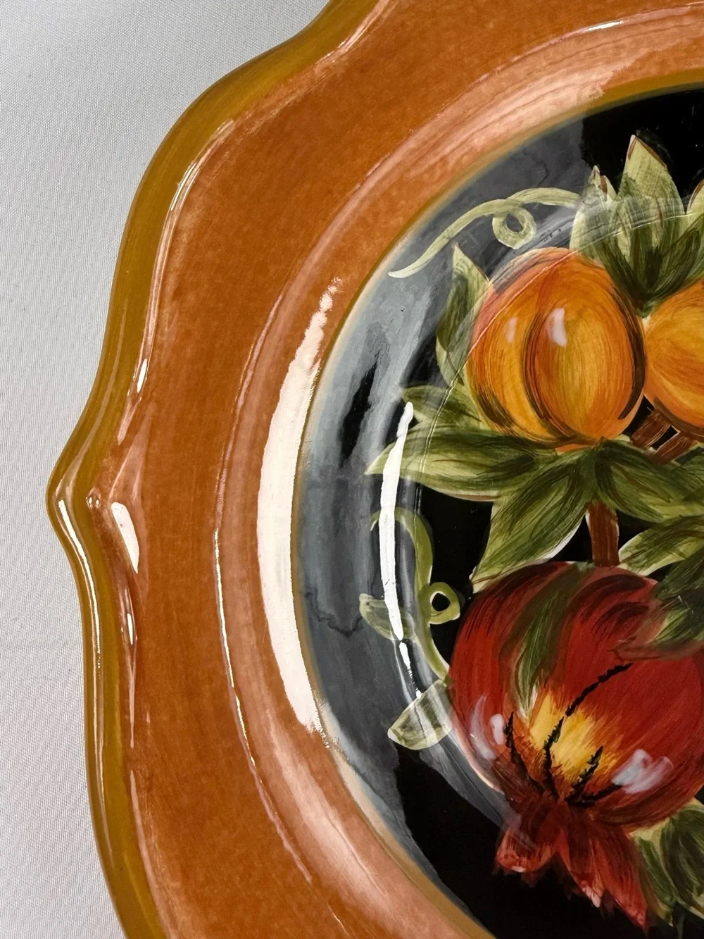 Hand-Painted Fruit Ceramic Serving Plate in Orange and Black